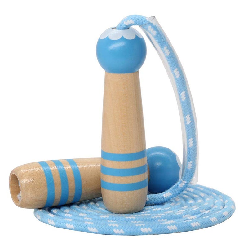 Ace one Jump Rope Kids, 7ft Adjustable Cotton Skipping Rope with Wooden Handle for Boys and Girls Fitness Outdoor Exercise(Blue) - Image 1
